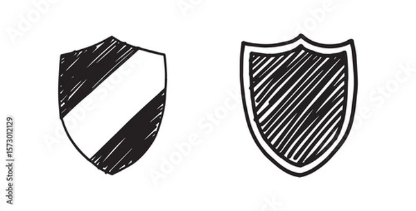Fototapeta Shield icon in doodle sketch lines protection computer virus antivirus