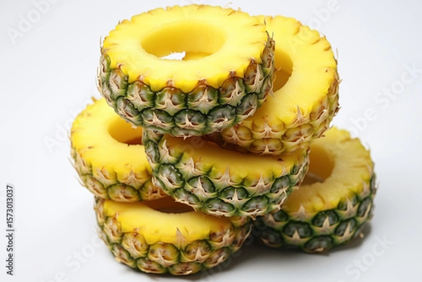 Fototapeta  fresh pineapple slices stacked in cylindrical shape on white background
