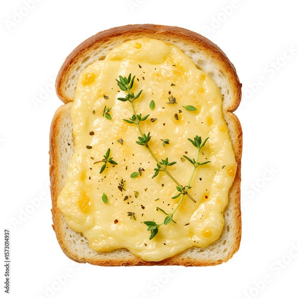 Fototapeta Delicious cheese rarebit toast with herbs on transparent background