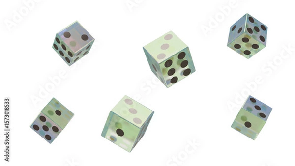 Fototapeta floating translucent dice set 3d render with glowing edges and black pips, transparent background for gaming or casino concept illustration