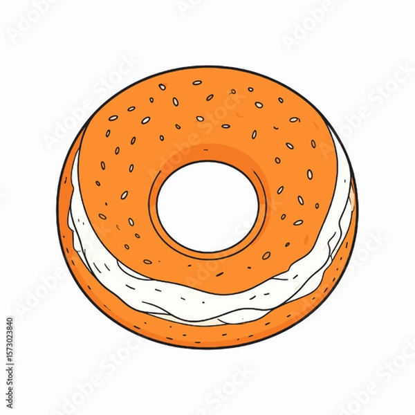 Fototapeta Delicious Orange Donut with White Cream Filling and Sprinkles on Top Perfect for Dessert or Snack with a Ring Shape Isolated on White Background