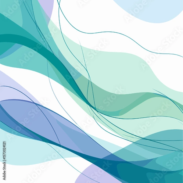 Fototapeta Abstract Blue and Teal Wave Background with Flowing Curves and Lines on White Canvas