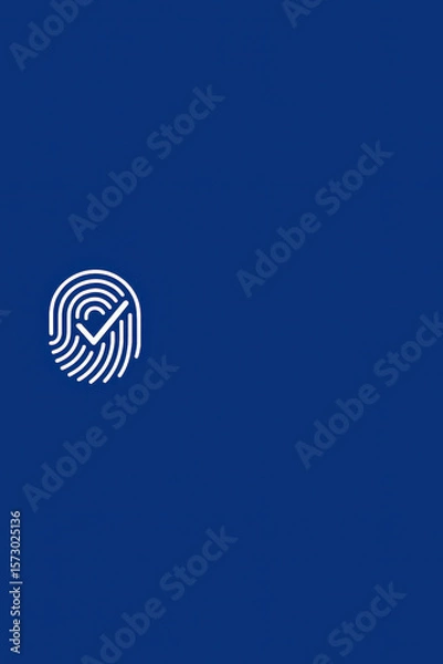 Obraz Fingerprint with check mark security authentication icon on solid blue background representing identity verification and biometric approval