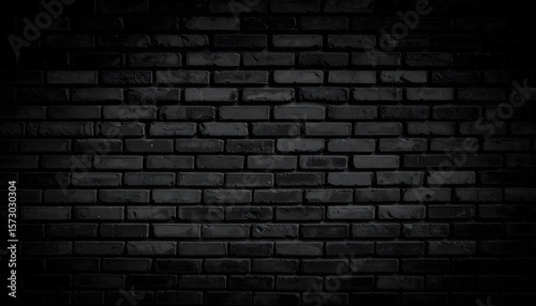 Fototapeta Dark monochrome brick wall with a vignette effect, creating a textured background