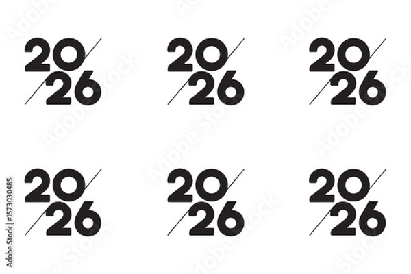 Fototapeta Six Black 2026 Number Designs Diagonal Line White Background numbers