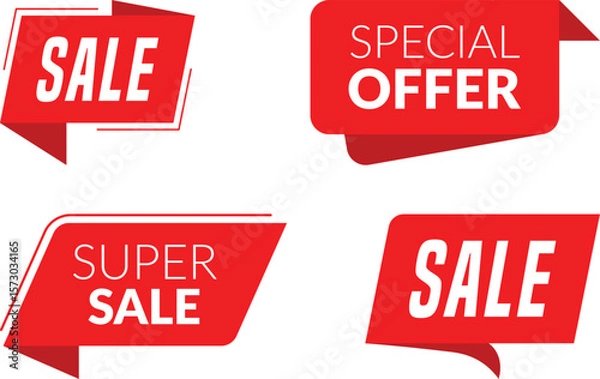 Obraz Vector art of four red and white sale banners with different promotional messages, perfect for creating eyecatching advertisements