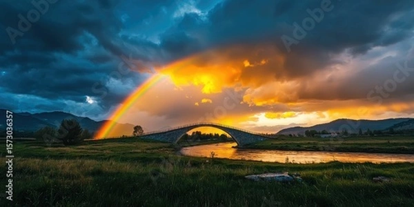 Obraz A vibrant rainbow bridge glowing under a stormy sky