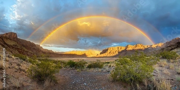 Obraz A vibrant rainbow bridge glowing under a stormy sky