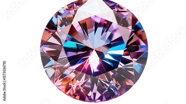 Fototapeta Diamond gemstone cut round isolated on transparent background. PNG