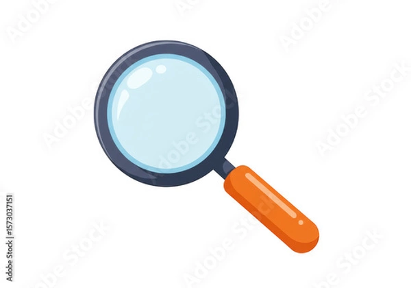 Fototapeta Cartoon magnifying glass with orange handle isolated on transparent background
