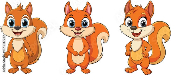 Fototapeta Cute Cartoon Squirrel Characters Set on White Background
