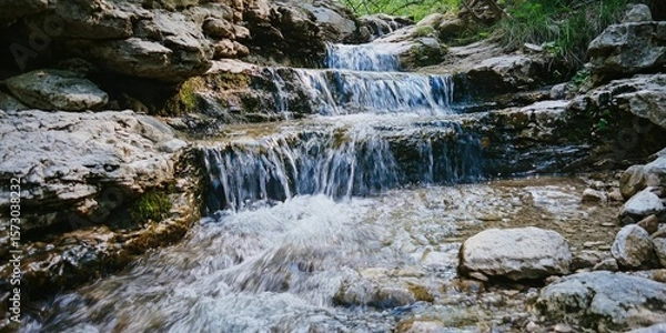 Obraz A narrow waterfall flowing gently over smooth stones