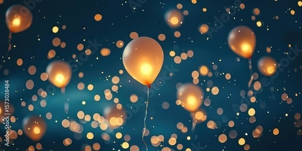 Obraz A night sky lit by glowing balloons like tiny moons