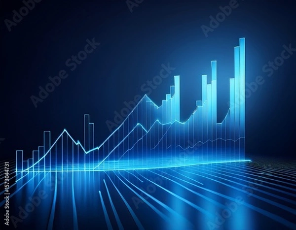 Fototapeta modern 3d visualization of blue growth chart on dark background