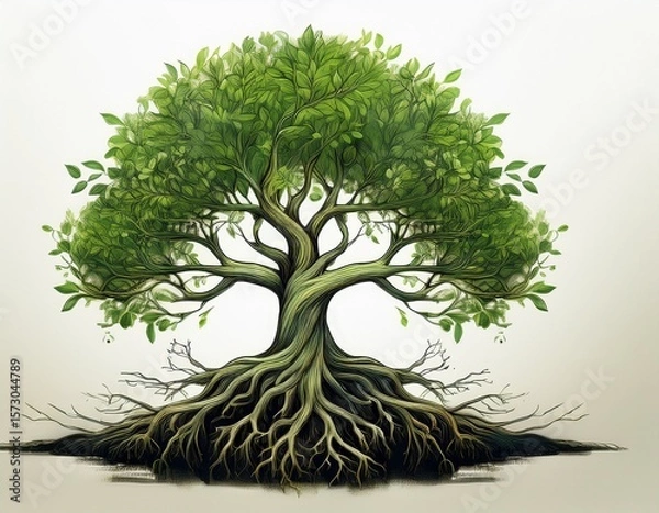 Fototapeta green tree roots white background growth concept website banner