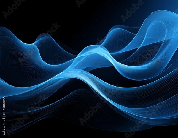 Fototapeta wallpaper abstract blue wave shape flowing on a black background