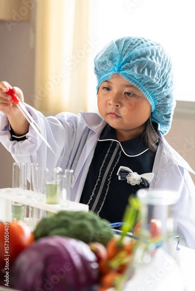 Obraz Little Scientist Experiments with Chemical Mixing For young children to learn the basics of science, experiment with careers.