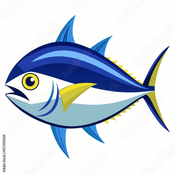 Fototapeta Stylized Tuna Fish Illustration A vibrant depiction of a tuna fish with blue and yellow accents showcasing its streamlined body and distinctive fins against a