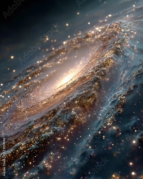 Obraz Close-up of a swirling galaxy with bright stars and cosmic dust, depicting the universe's beauty and vastness
