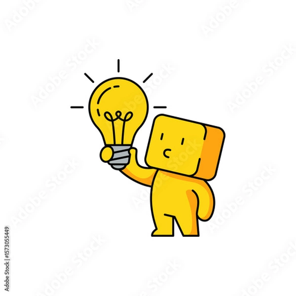 Obraz Cartoon Character Holding Light Bulb with Creative Concept Design