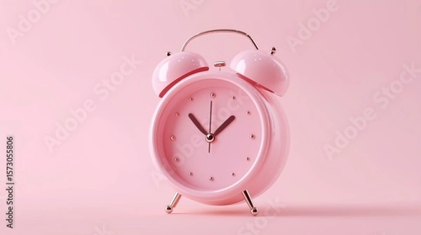 Obraz Pink Retro Alarm Clock on Soft Pink Background with Vintage Style Design