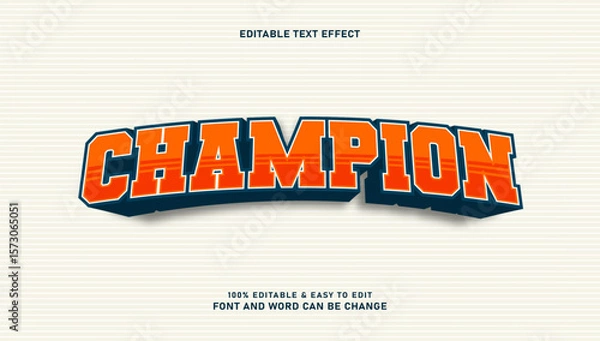 Fototapeta Champion text effect with editable 3d style