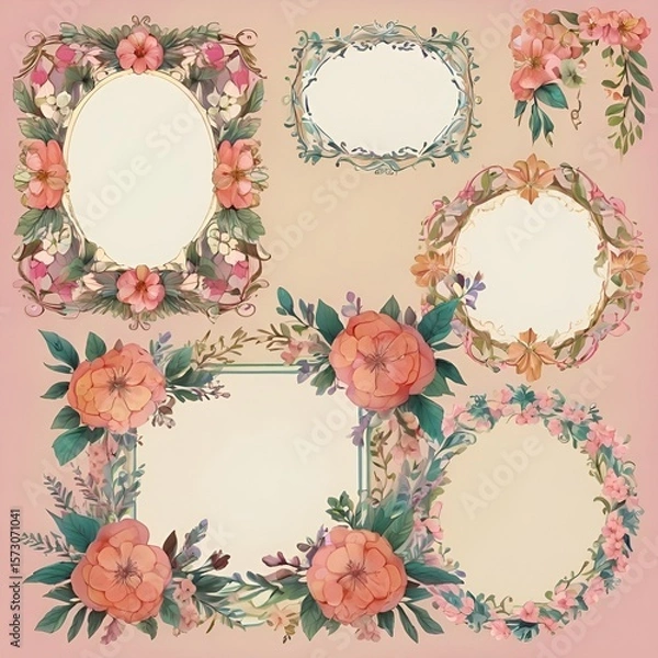 Fototapeta Elegant Mixed Floral Frame Set


