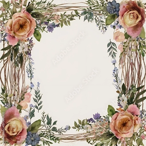 Fototapeta Rustic Corners: Wild Rose Frame

