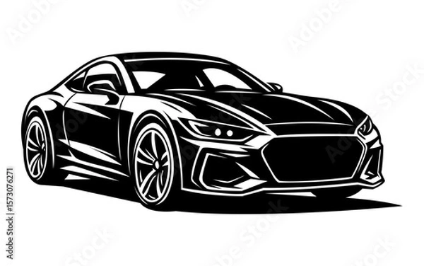 Fototapeta A monochrome vector illustration of an elite sports car silhouette, perfect for use in auto-themed stickers, advertising, business cards, and logos. Designed in EPS 10 format for versatile application