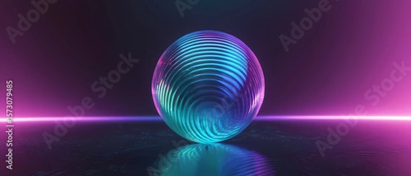 Fototapeta Vibrant glass sphere with swirling patterns illuminated by colorful lights in a darkened space Generative AI