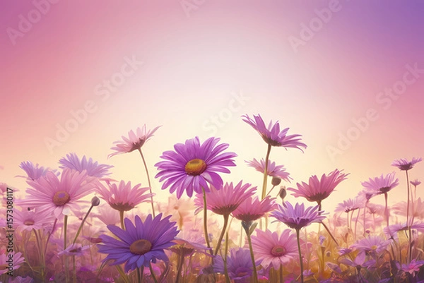 Fototapeta Colorful wildflowers bloom in a serene field at sunset, creating a peaceful and vibrant landscape Generative AI