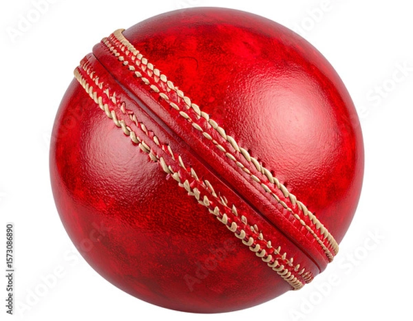 Fototapeta  Used Red Cricket Ball with Worn Texture and Tilted Seam, Isolated PNG