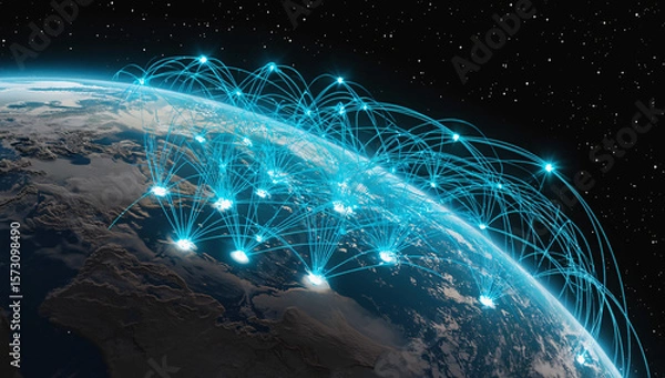 Fototapeta illustration of the world's internet network using earth's orbit
