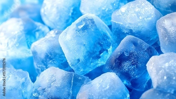 Fototapeta Close-Up of Blue Ice Cubes Showcasing Frozen Texture and Vibrant Color