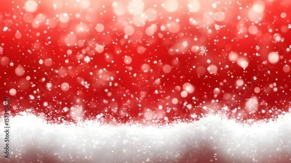 Fototapeta Vibrant red background adorned with falling snowflakes and soft bokeh lights, perfect for winter and Christmas-themed projects