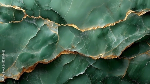 Fototapeta Vivid abstract design depicting emerald green and metallic gold marbled patterns, evoking luxury and sophistication