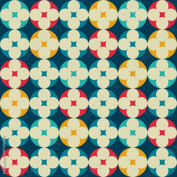 Fototapeta Colourful seamless pattern with circles on navy background. Geometric texture
