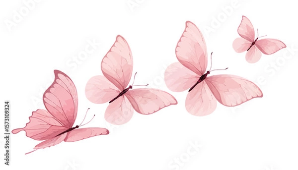 Fototapeta Four delicate pink butterflies in flight isolated on transparent background