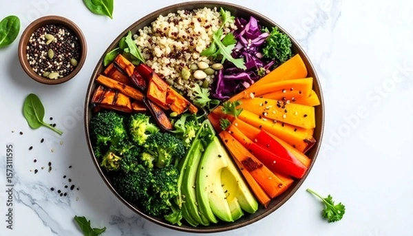 Obraz Vibrant Grain Bowl with Triangular Layout