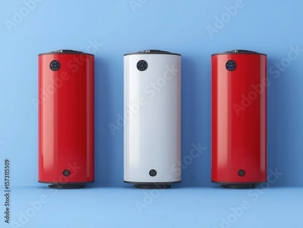 Fototapeta Efficient water heater, modern boiler system, sleek thermal tank, reliable hot water unit.