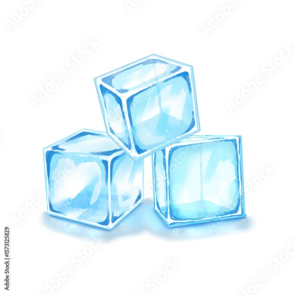 Fototapeta 積み重なった氷のイラスト素材　アイス　キューブ　四角形　青　水色