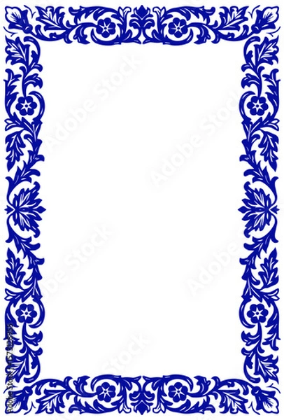 Fototapeta Elegant Floral Border with Intricate Leaf and Bloom Details, cover frame design, glass frame design, tiles floral decoration.