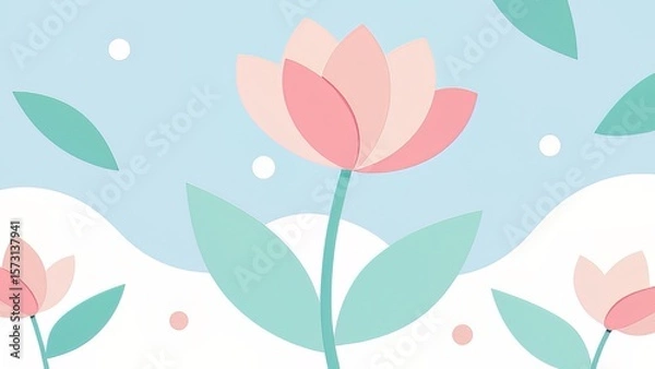 Fototapeta Soft Pastel Spring Floral Background with Blooming Flowers