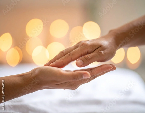 Fototapeta A close-up of a gentle, therapeutic hand massage, emphasizing compassionate, non-invasive patient comfort.