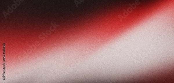 Fototapeta Red and white abstract gradient shape on black grainy background with blur and noise texture effect modern minimal banner design with copy space