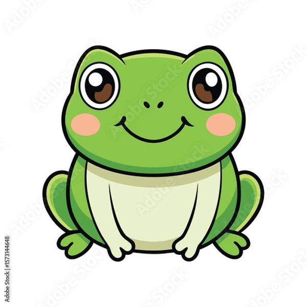 Fototapeta kawaii frog sitting with a big smile and blushing cheeks vector