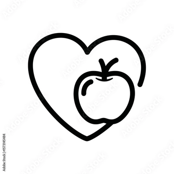 Obraz Apple Icon with Heart Symbol in Minimalist Style  