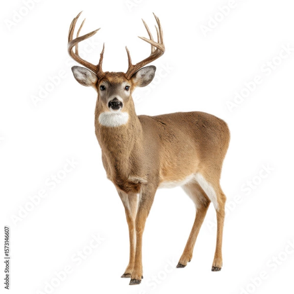 Fototapeta Deer stands in front of a white background