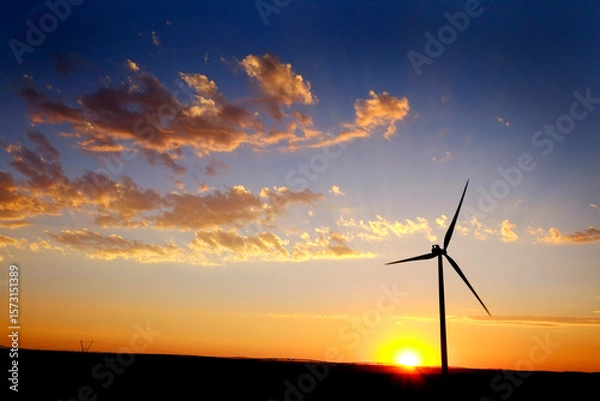 Obraz Windmill for Generating Power Wind Blowing Sky Clouds Sunset Sunrise