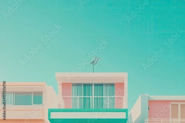 Fototapeta Pastel-toned apartment buildings under a vibrant sky